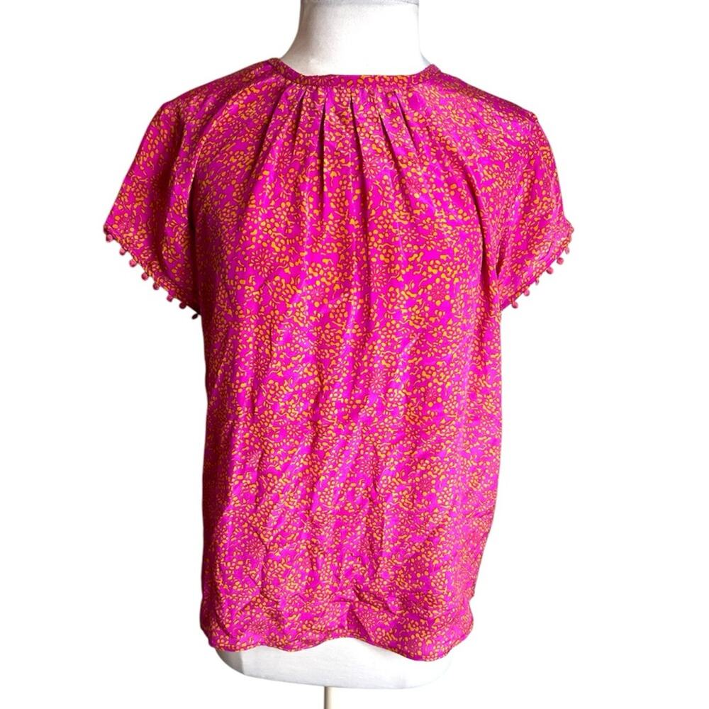 Rungolee silk tie back blouse hot pink floral print Sz XS